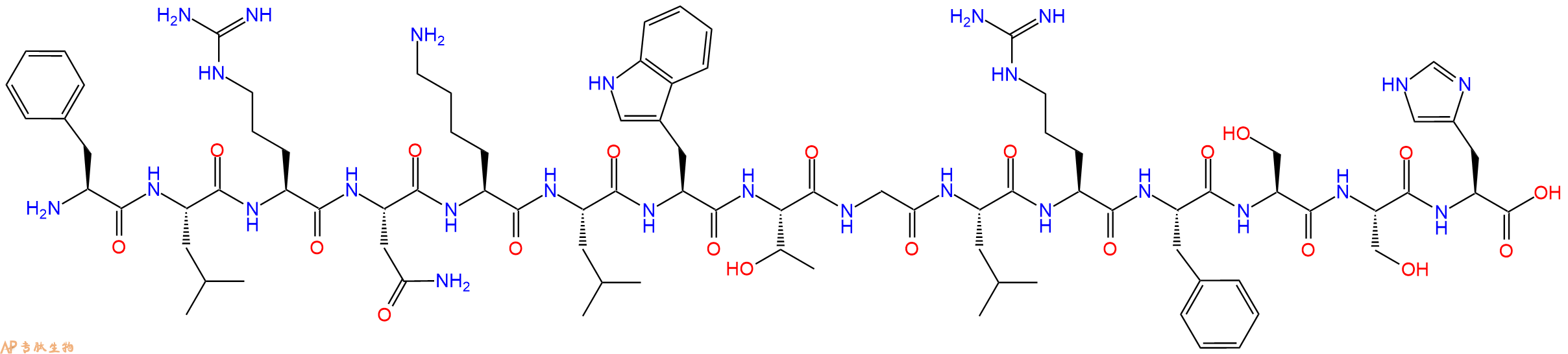 专肽生物产品H2N-Phe-Leu-Arg-Asn-Lys-Leu-Trp-Thr-Gly-Leu-Arg-Phe-Ser-Ser-His-OH