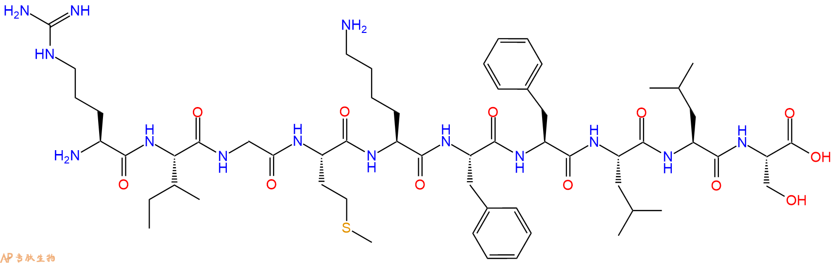专肽生物产品H2N-Arg-Ile-Gly-Met-Lys-Phe-Phe-Leu-Leu-Ser-OH