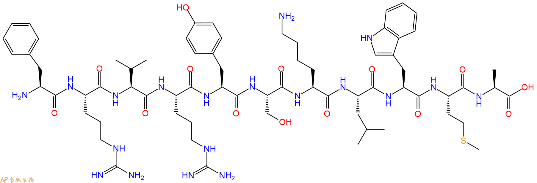 专肽生物产品H2N-Phe-Arg-Val-Arg-Tyr-Ser-Lys-Leu-Trp-Met-Ala-OH