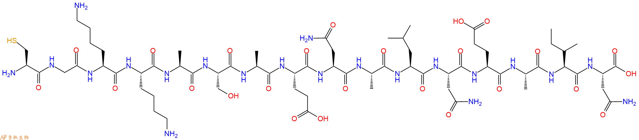 专肽生物产品H2N-Cys-Gly-Lys-Lys-Ala-Ser-Ala-Glu-Asn-Ala-Leu-Asn-Glu-Ala-Ile-Asn-OH