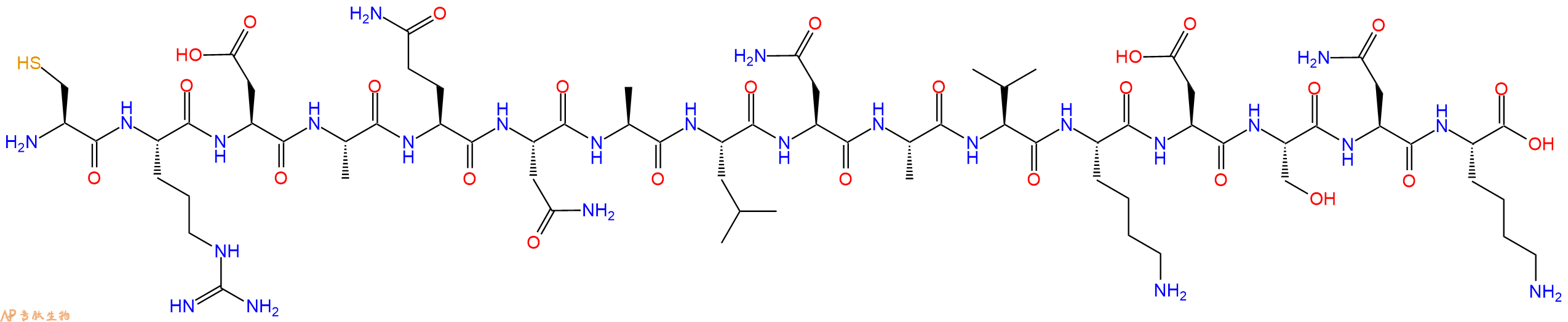 专肽生物产品H2N-Cys-Arg-Asp-Ala-Gln-Asn-Ala-Leu-Asn-Ala-Val-Lys-Asp-Ser-Asn-Lys-OH
