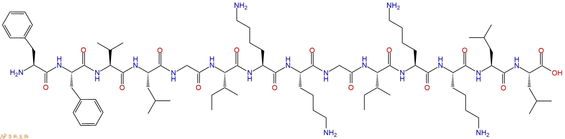 专肽生物产品H2N-Phe-Phe-Val-Leu-Gly-Ile-Lys-Lys-Gly-Ile-Lys-Lys-Leu-Leu-OH