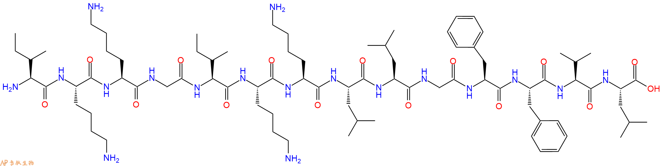 专肽生物产品H2N-Ile-Lys-Lys-Gly-Ile-Lys-Lys-Leu-Leu-Gly-Phe-Phe-Val-Leu-OH