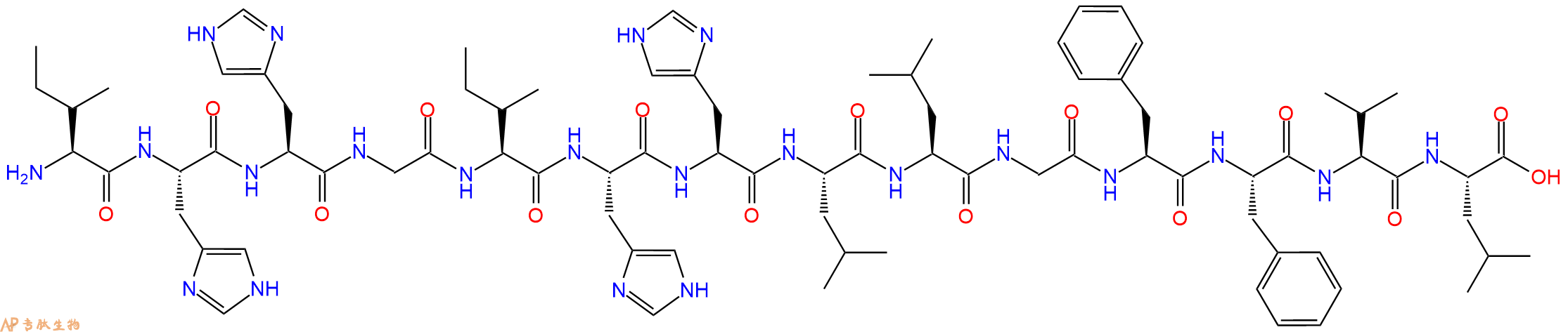 专肽生物产品H2N-Ile-His-His-Gly-Ile-His-His-Leu-Leu-Gly-Phe-Phe-Val-Leu-OH