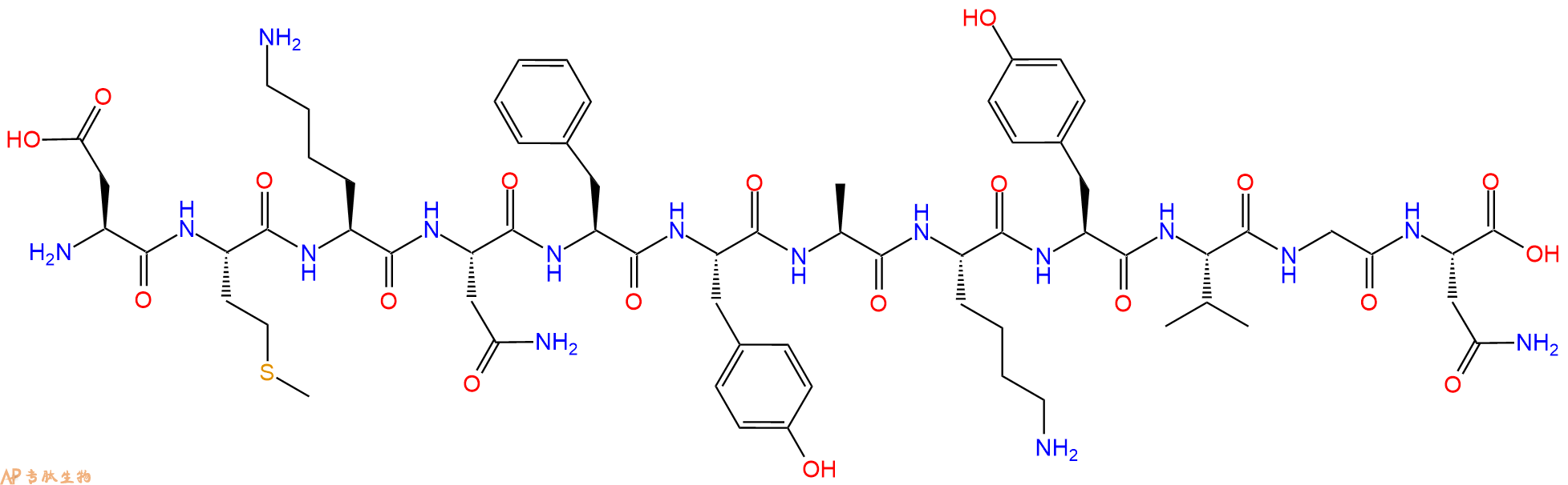 专肽生物产品H2N-Asp-Met-Lys-Asn-Phe-Tyr-Ala-Lys-Tyr-Val-Gly-Asn-OH