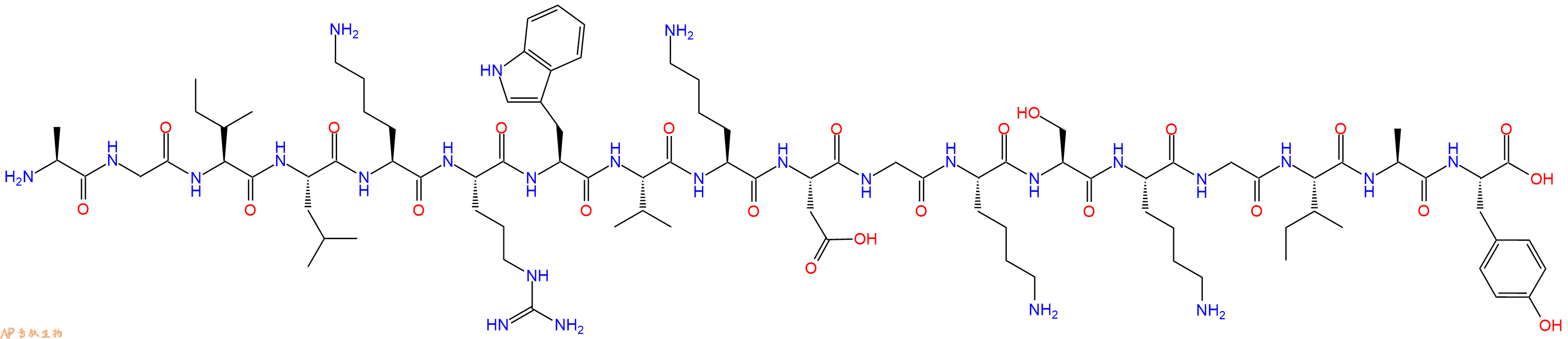 专肽生物产品H2N-Ala-Gly-Ile-Leu-Lys-Arg-Trp-Val-Lys-Asp-Gly-Lys-Ser-Lys-Gly-Ile-Ala-Tyr-OH