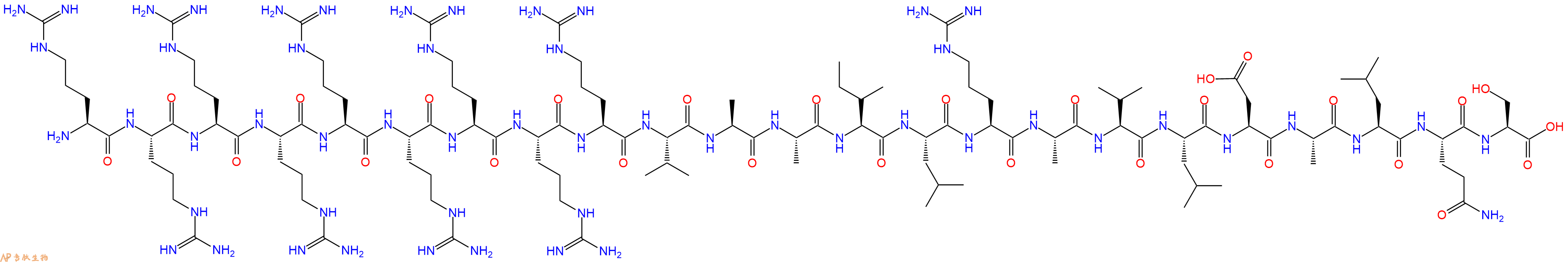 专肽生物产品H2N-Arg-Arg-Arg-Arg-Arg-Arg-Arg-Arg-Arg-Val-Ala-Ala-Ile-Leu-Arg-Ala-Val-Leu-Asp-Ala-Leu-Gln-Ser-OH