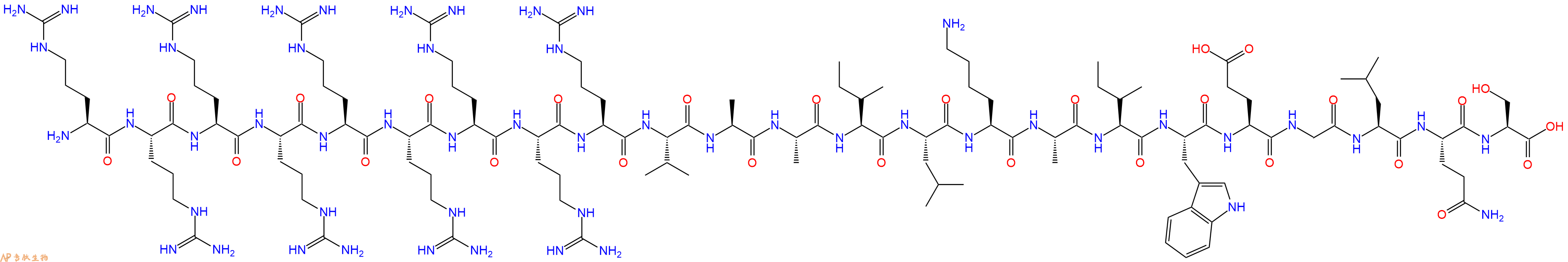 专肽生物产品H2N-Arg-Arg-Arg-Arg-Arg-Arg-Arg-Arg-Arg-Val-Ala-Ala-Ile-Leu-Lys-Ala-Ile-Trp-Glu-Gly-Leu-Gln-Ser-OH