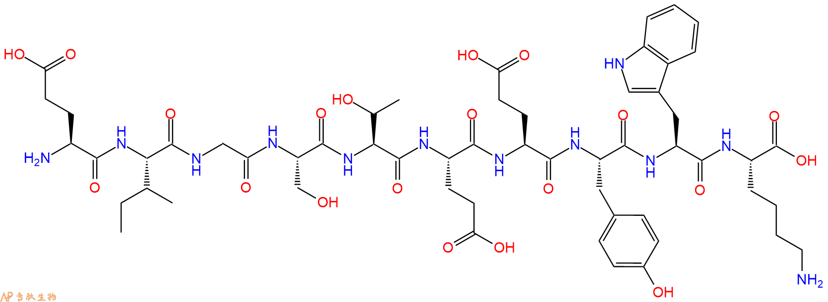 专肽生物产品H2N-Glu-Ile-Gly-Ser-Thr-Glu-Glu-Tyr-Trp-Lys-OH