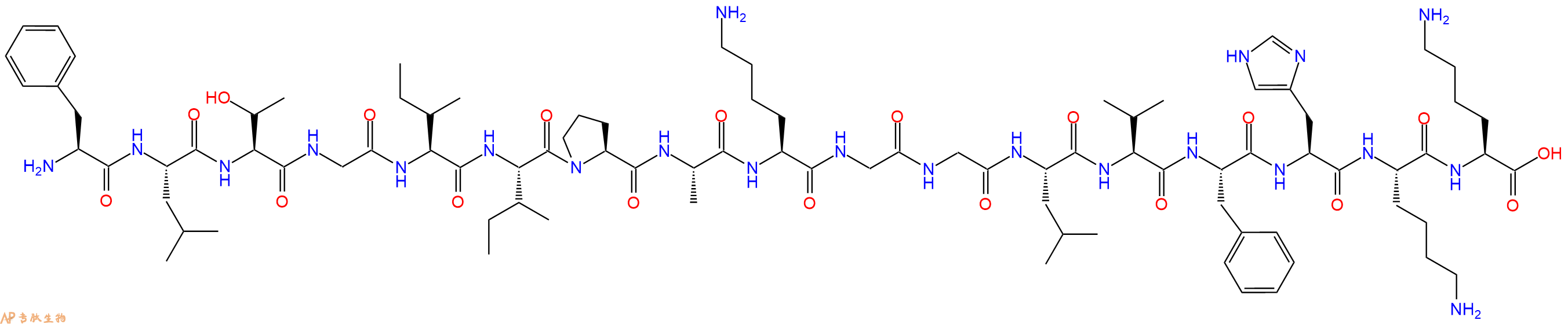 专肽生物产品H2N-Phe-Leu-Thr-Gly-Ile-Ile-Pro-Ala-Lys-Gly-Gly-Leu-Val-Phe-His-Lys-Lys-OH