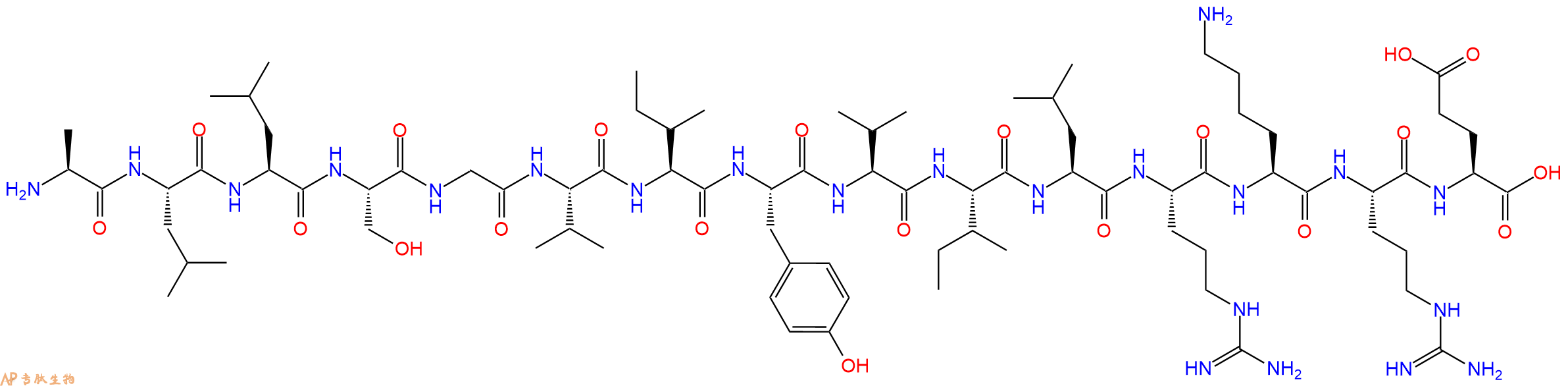 专肽生物产品H2N-Ala-Leu-Leu-Ser-Gly-Val-Ile-Tyr-Val-Ile-Leu-Arg-Lys-Arg-Glu-OH