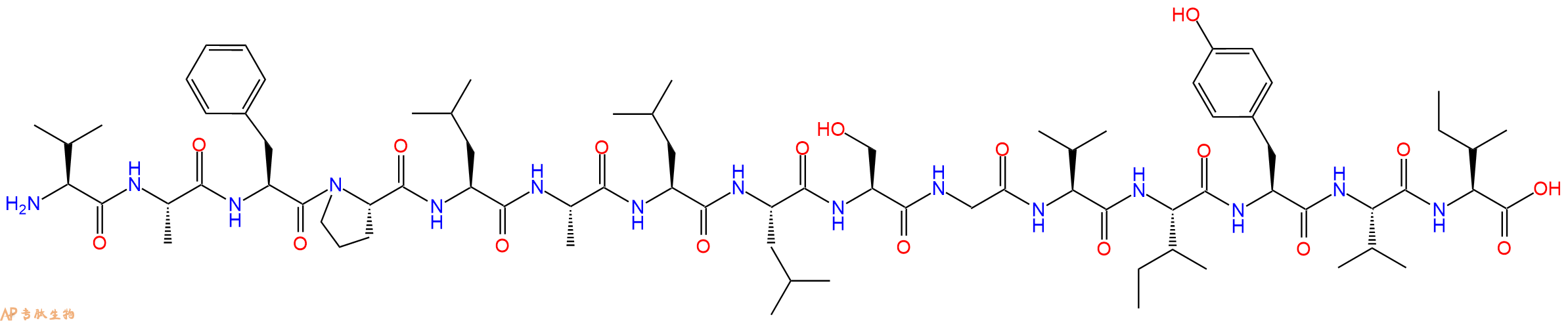 专肽生物产品H2N-Val-Ala-Phe-Pro-Leu-Ala-Leu-Leu-Ser-Gly-Val-Ile-Tyr-Val-Ile-OH
