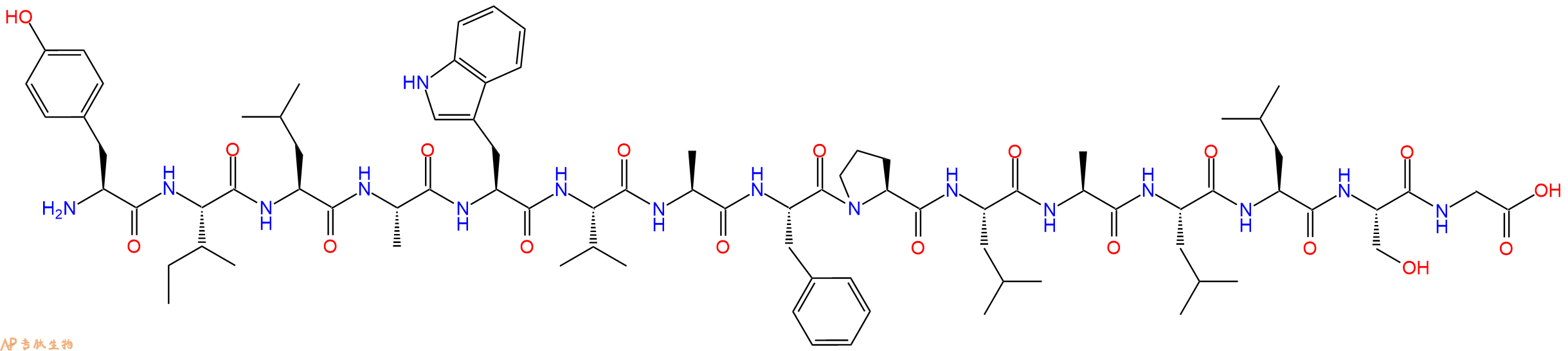 专肽生物产品H2N-Tyr-Ile-Leu-Ala-Trp-Val-Ala-Phe-Pro-Leu-Ala-Leu-Leu-Ser-Gly-OH