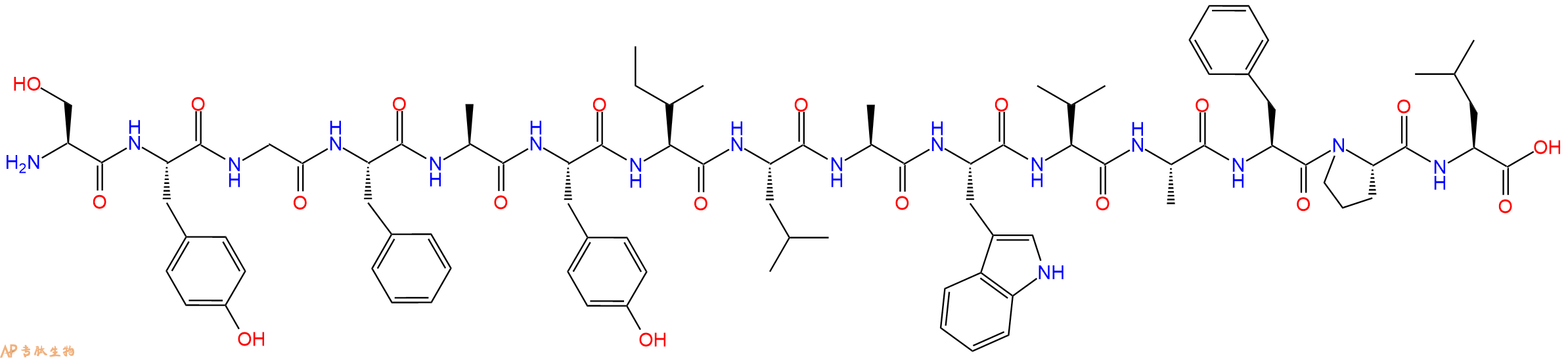 专肽生物产品H2N-Ser-Tyr-Gly-Phe-Ala-Tyr-Ile-Leu-Ala-Trp-Val-Ala-Phe-Pro-Leu-OH