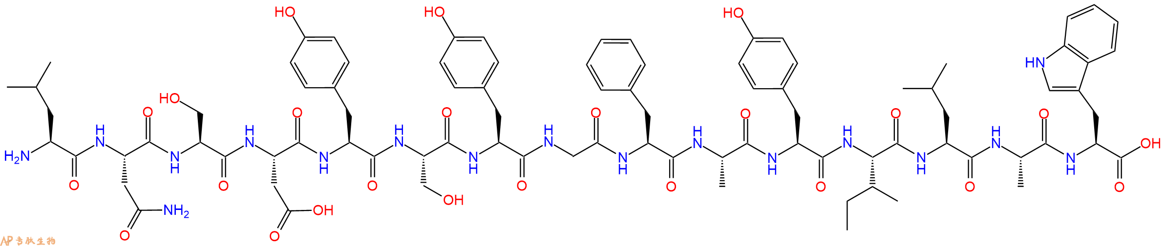 专肽生物产品H2N-Leu-Asn-Ser-Asp-Tyr-Ser-Tyr-Gly-Phe-Ala-Tyr-Ile-Leu-Ala-Trp-OH