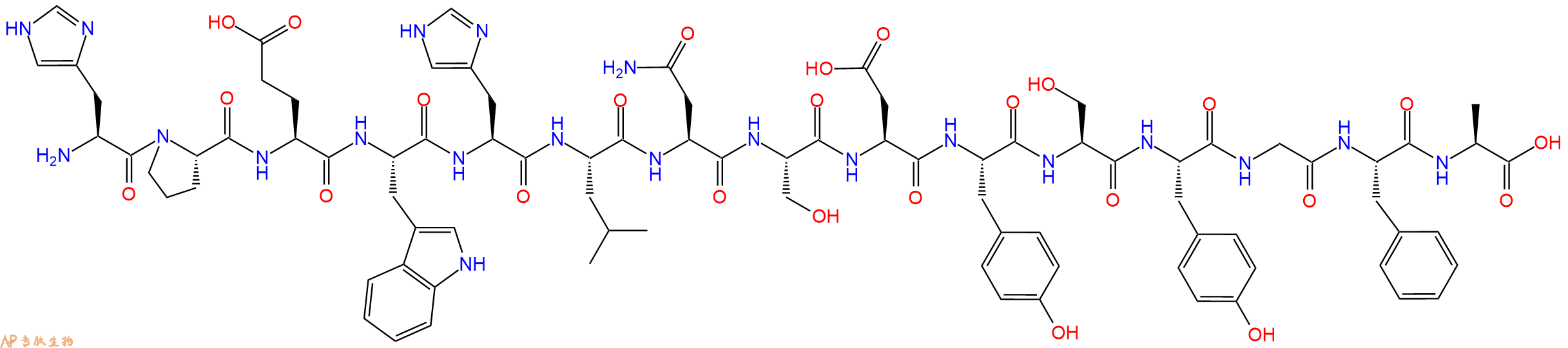 专肽生物产品H2N-His-Pro-Glu-Trp-His-Leu-Asn-Ser-Asp-Tyr-Ser-Tyr-Gly-Phe-Ala-OH
