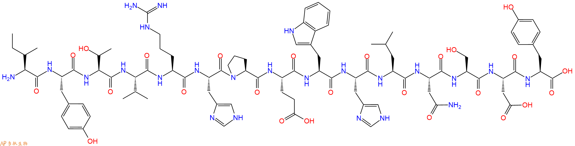 专肽生物产品H2N-Ile-Tyr-Thr-Val-Arg-His-Pro-Glu-Trp-His-Leu-Asn-Ser-Asp-Tyr-OH