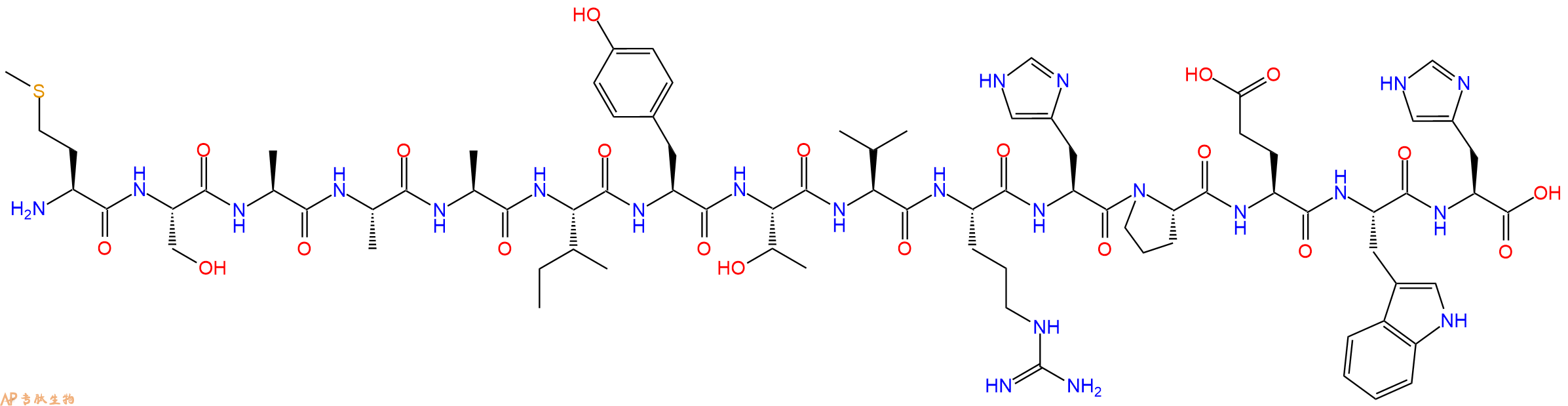 专肽生物产品H2N-Met-Ser-Ala-Ala-Ala-Ile-Tyr-Thr-Val-Arg-His-Pro-Glu-Trp-His-OH