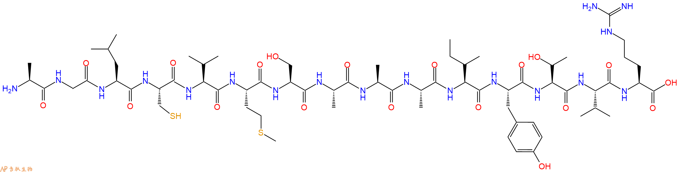 专肽生物产品H2N-Ala-Gly-Leu-Cys-Val-Met-Ser-Ala-Ala-Ala-Ile-Tyr-Thr-Val-Arg-OH