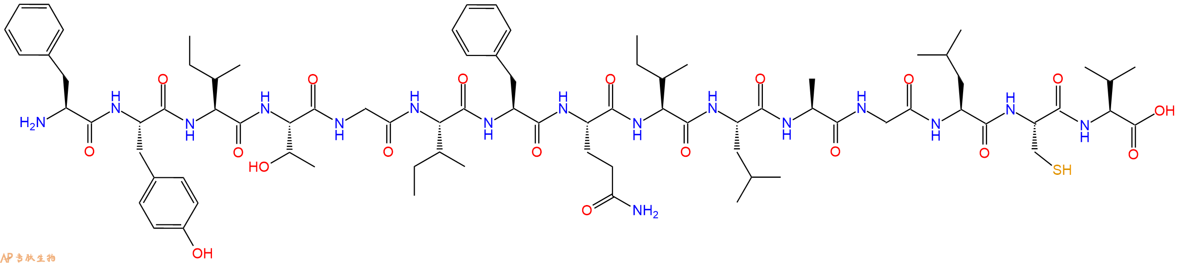 专肽生物产品H2N-Phe-Tyr-Ile-Thr-Gly-Ile-Phe-Gln-Ile-Leu-Ala-Gly-Leu-Cys-Val-OH