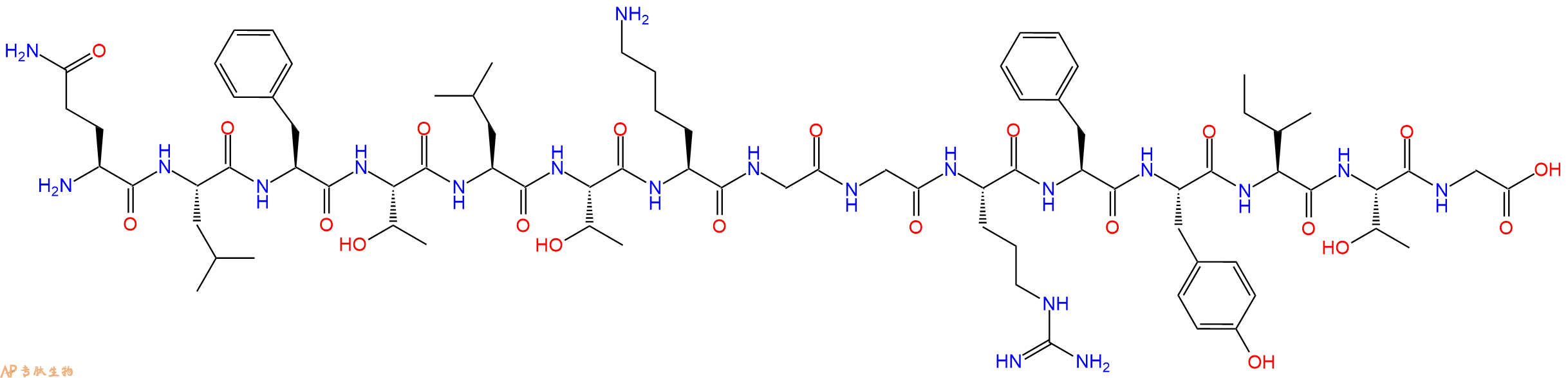 专肽生物产品H2N-Gln-Leu-Phe-Thr-Leu-Thr-Lys-Gly-Gly-Arg-Phe-Tyr-Ile-Thr-Gly-OH