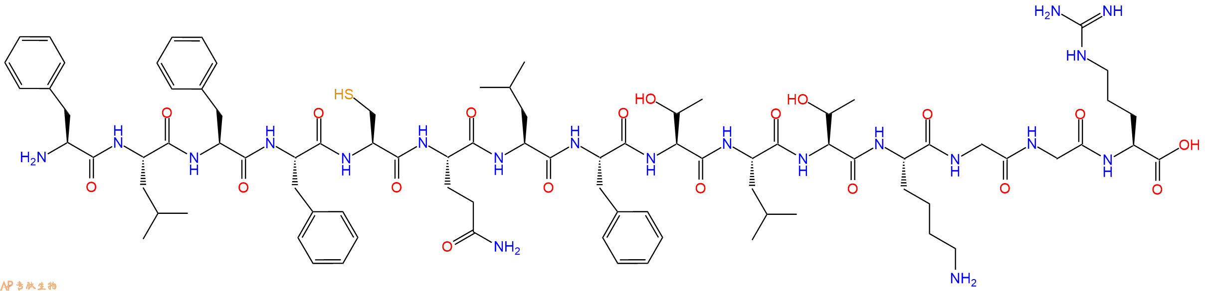 专肽生物产品H2N-Phe-Leu-Phe-Phe-Cys-Gln-Leu-Phe-Thr-Leu-Thr-Lys-Gly-Gly-Arg-OH