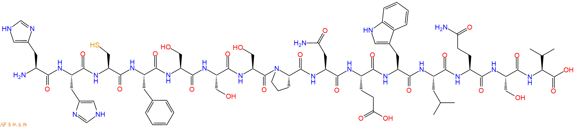 专肽生物产品H2N-His-His-Cys-Phe-Ser-Ser-Ser-Pro-Asn-Glu-Trp-Leu-Gln-Ser-Val-OH