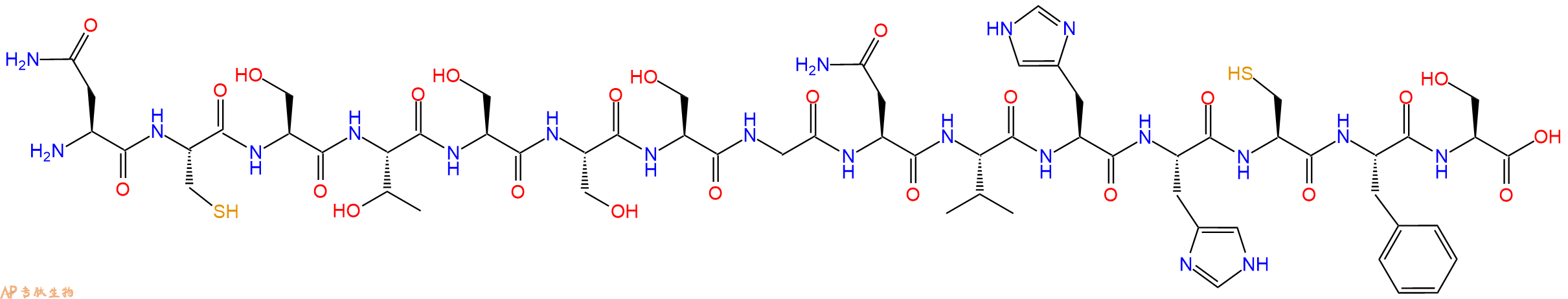专肽生物产品H2N-Asn-Cys-Ser-Thr-Ser-Ser-Ser-Gly-Asn-Val-His-His-Cys-Phe-Ser-OH