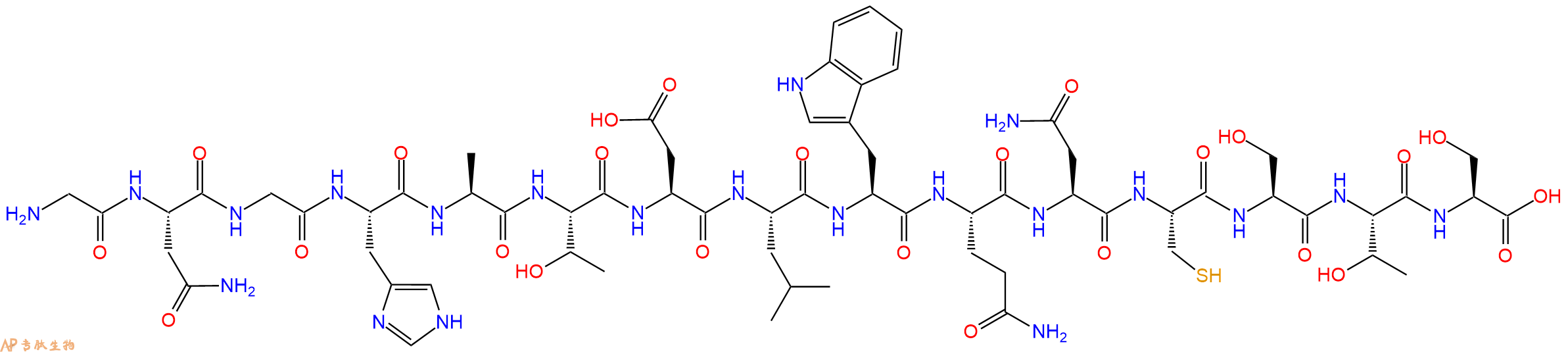 专肽生物产品H2N-Gly-Asn-Gly-His-Ala-Thr-Asp-Leu-Trp-Gln-Asn-Cys-Ser-Thr-Ser-OH