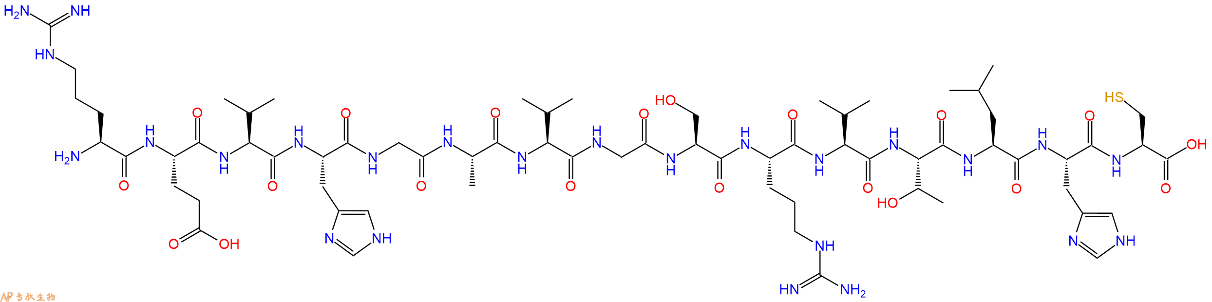 专肽生物产品H2N-Arg-Glu-Val-His-Gly-Ala-Val-Gly-Ser-Arg-Val-Thr-Leu-His-Cys-OH