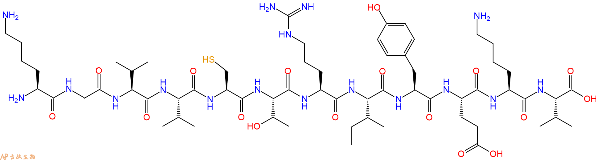 专肽生物产品H2N-Lys-Gly-Val-Val-Cys-Thr-Arg-Ile-Tyr-Glu-Lys-Val-OH