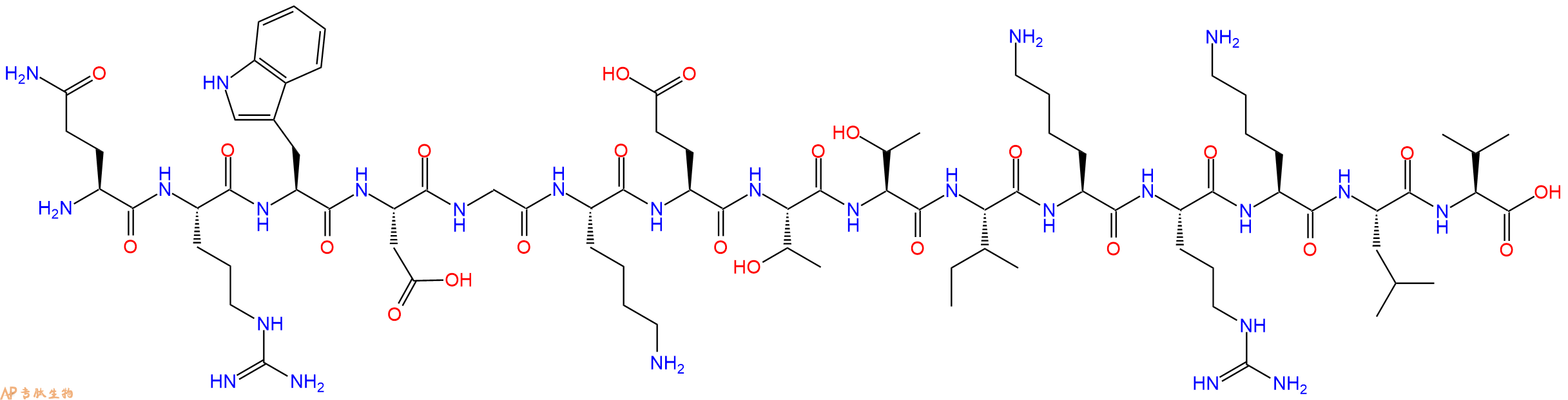 专肽生物产品H2N-Gln-Arg-Trp-Asp-Gly-Lys-Glu-Thr-Thr-Ile-Lys-Arg-Lys-Leu-Val-OH