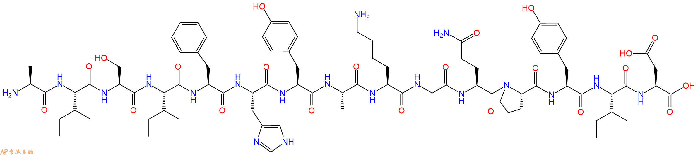 专肽生物产品H2N-Ala-Ile-Ser-Ile-Phe-His-Tyr-Ala-Lys-Gly-Gln-Pro-Tyr-Ile-Asp-OH