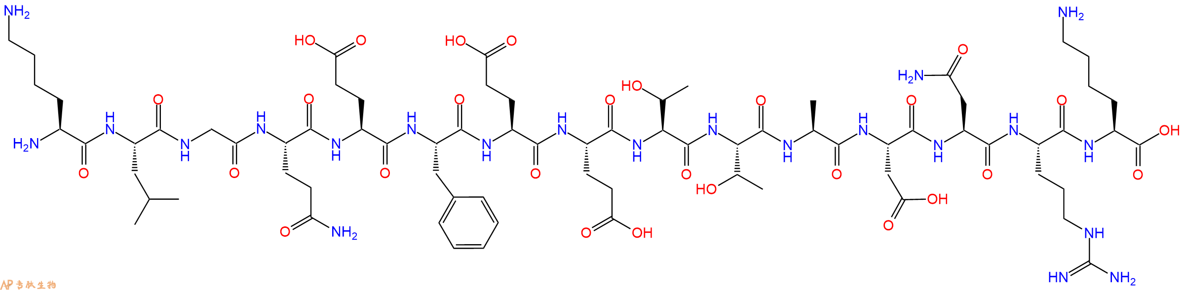 专肽生物产品H2N-Lys-Leu-Gly-Gln-Glu-Phe-Glu-Glu-Thr-Thr-Ala-Asp-Asn-Arg-Lys-OH