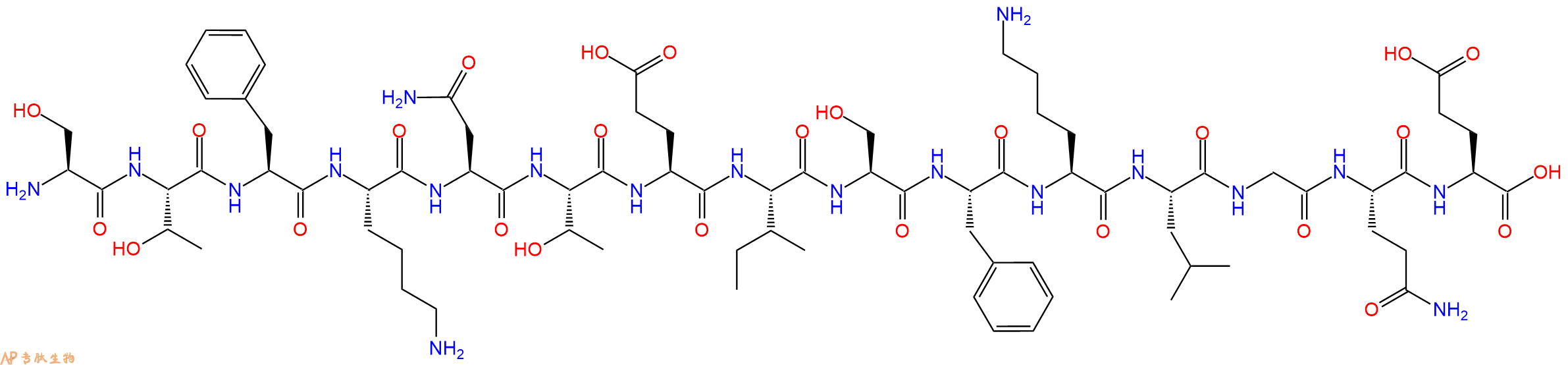 专肽生物产品H2N-Ser-Thr-Phe-Lys-Asn-Thr-Glu-Ile-Ser-Phe-Lys-Leu-Gly-Gln-Glu-OH