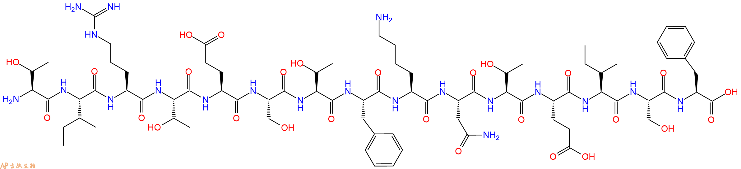 专肽生物产品H2N-Thr-Ile-Arg-Thr-Glu-Ser-Thr-Phe-Lys-Asn-Thr-Glu-Ile-Ser-Phe-OH