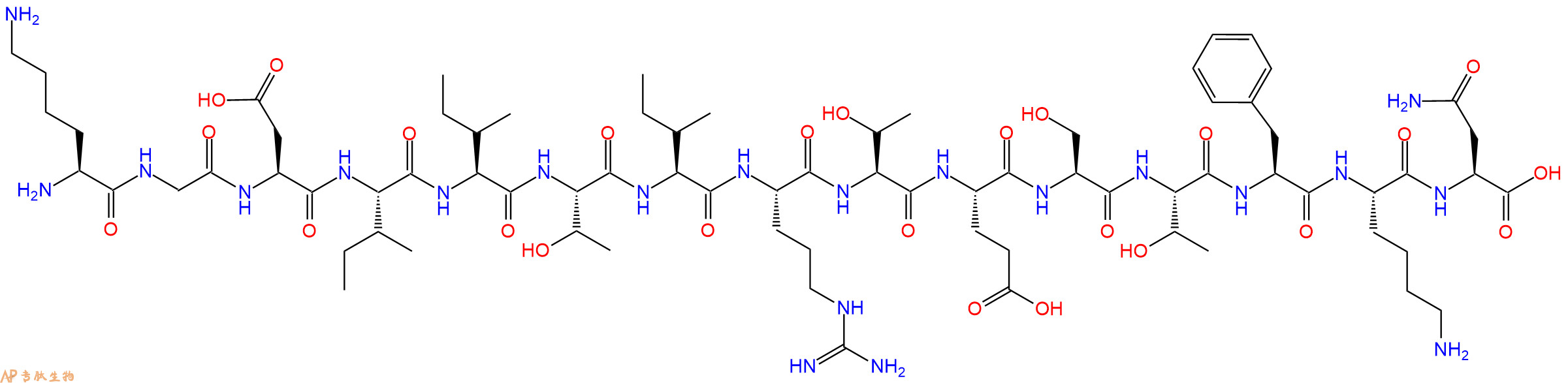 专肽生物产品H2N-Lys-Gly-Asp-Ile-Ile-Thr-Ile-Arg-Thr-Glu-Ser-Thr-Phe-Lys-Asn-OH