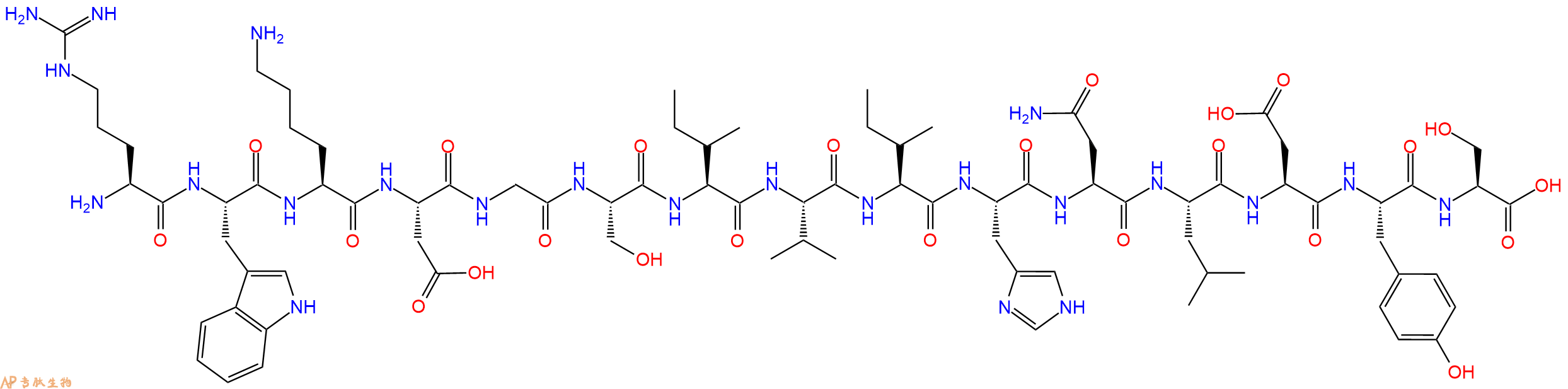 专肽生物产品H2N-Arg-Trp-Lys-Asp-Gly-Ser-Ile-Val-Ile-His-Asn-Leu-Asp-Tyr-Ser-OH