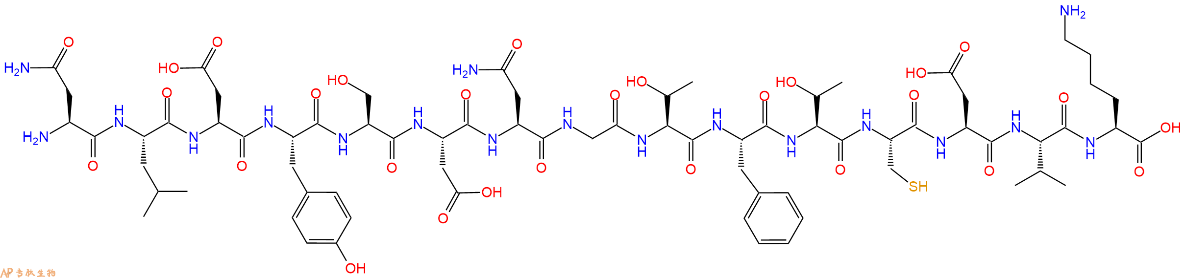 专肽生物产品H2N-Asn-Leu-Asp-Tyr-Ser-Asp-Asn-Gly-Thr-Phe-Thr-Cys-Asp-Val-Lys-OH