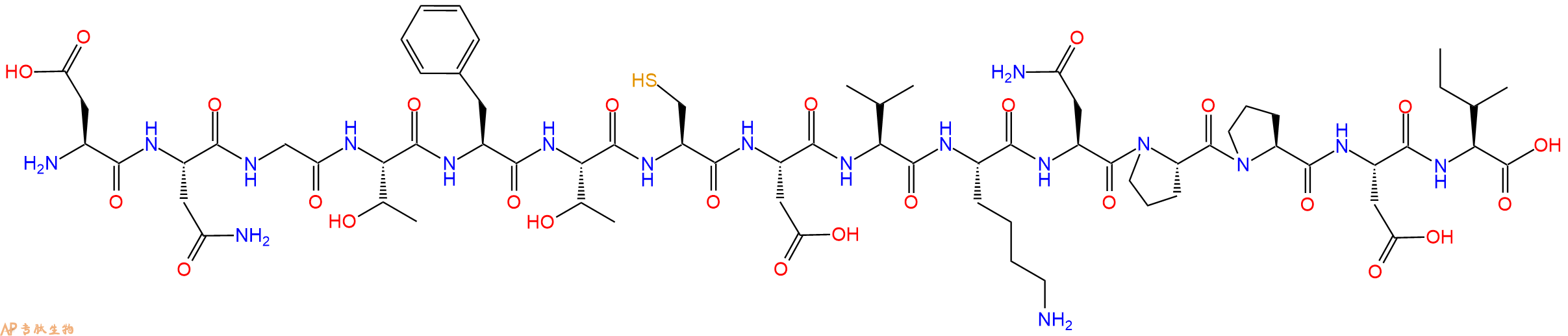 专肽生物产品H2N-Asp-Asn-Gly-Thr-Phe-Thr-Cys-Asp-Val-Lys-Asn-Pro-Pro-Asp-Ile-OH