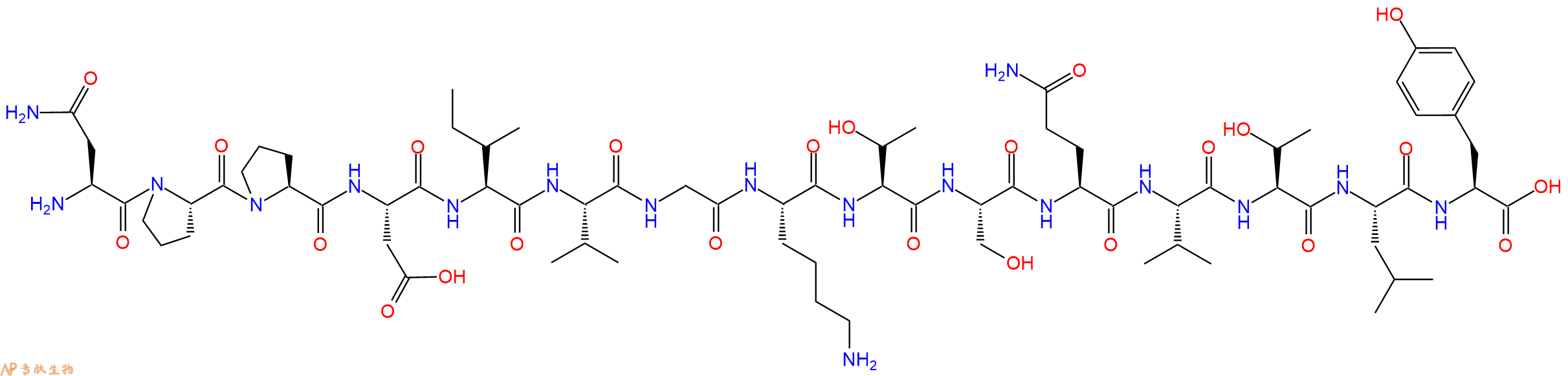 专肽生物产品H2N-Asn-Pro-Pro-Asp-Ile-Val-Gly-Lys-Thr-Ser-Gln-Val-Thr-Leu-Tyr-OH