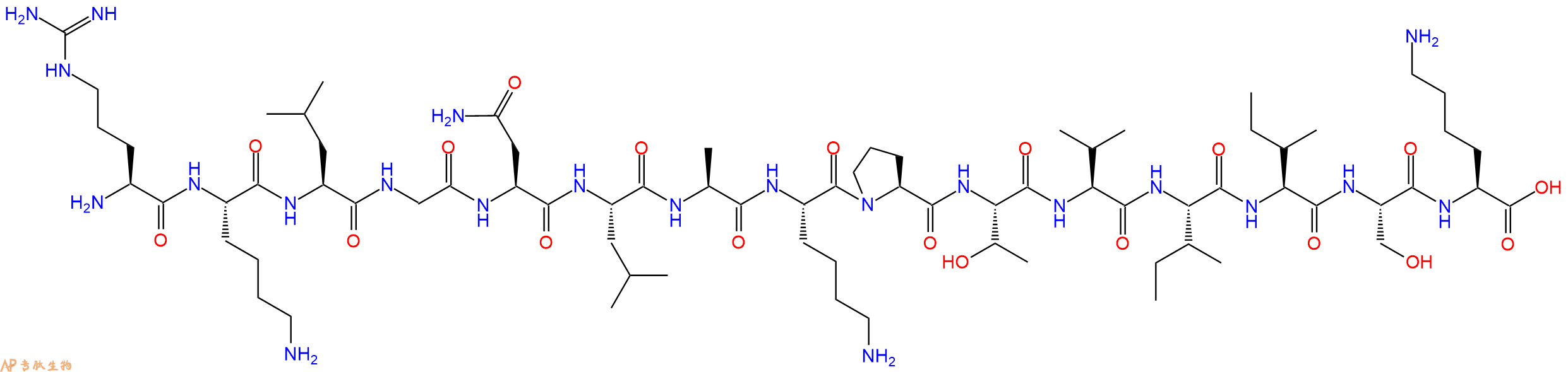 专肽生物产品H2N-Arg-Lys-Leu-Gly-Asn-Leu-Ala-Lys-Pro-Thr-Val-Ile-Ile-Ser-Lys-OH