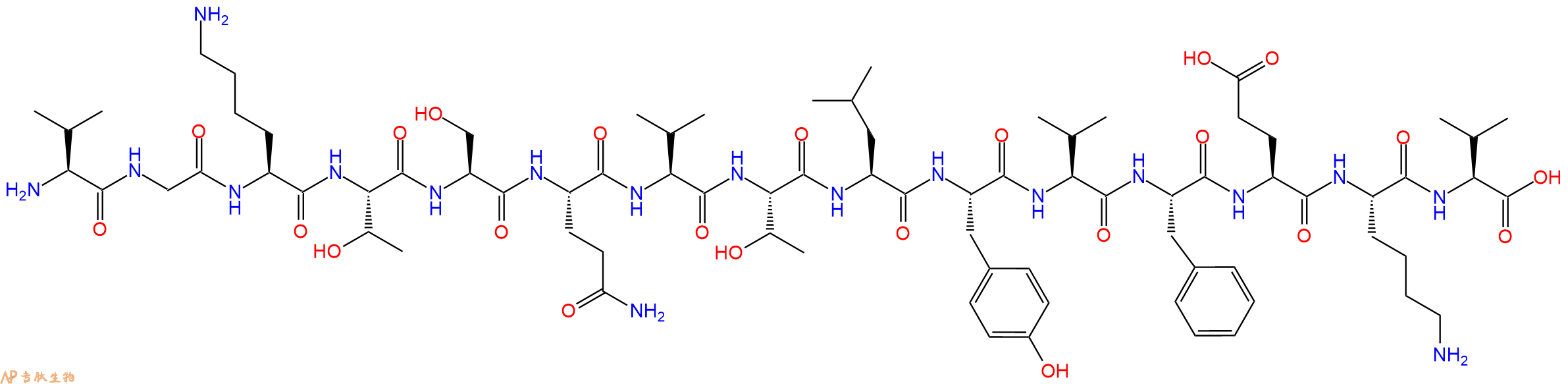 专肽生物产品H2N-Val-Gly-Lys-Thr-Ser-Gln-Val-Thr-Leu-Tyr-Val-Phe-Glu-Lys-Val-OH