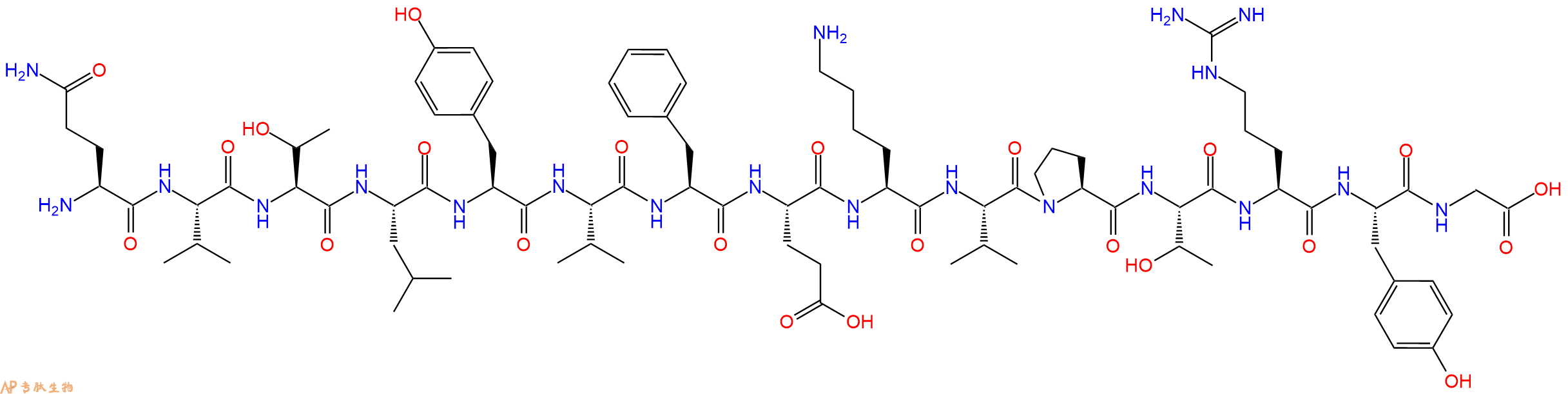 专肽生物产品H2N-Gln-Val-Thr-Leu-Tyr-Val-Phe-Glu-Lys-Val-Pro-Thr-Arg-Tyr-Gly-OH