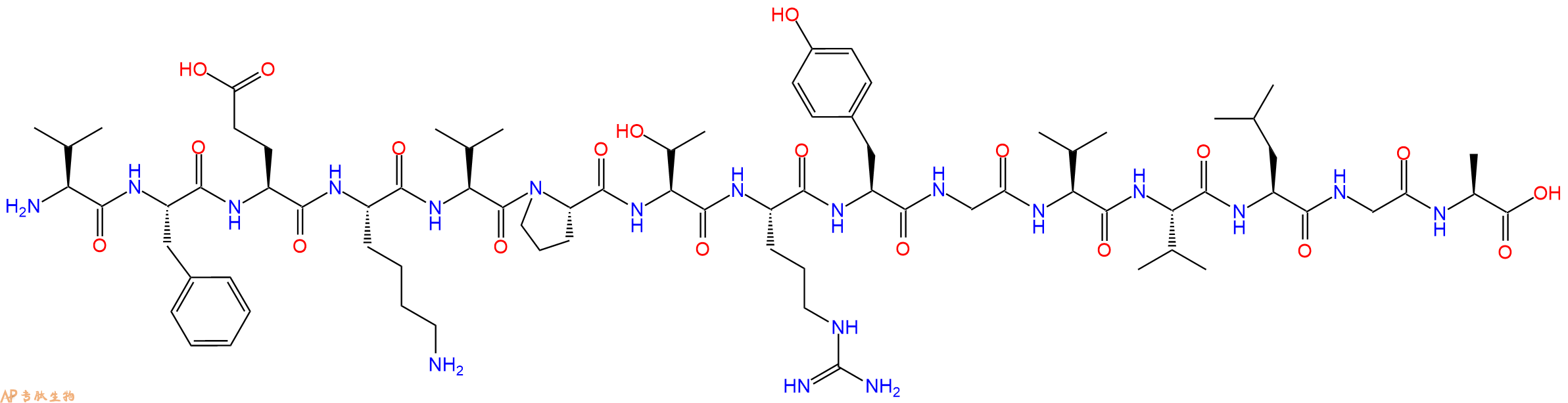 专肽生物产品H2N-Val-Phe-Glu-Lys-Val-Pro-Thr-Arg-Tyr-Gly-Val-Val-Leu-Gly-Ala-OH