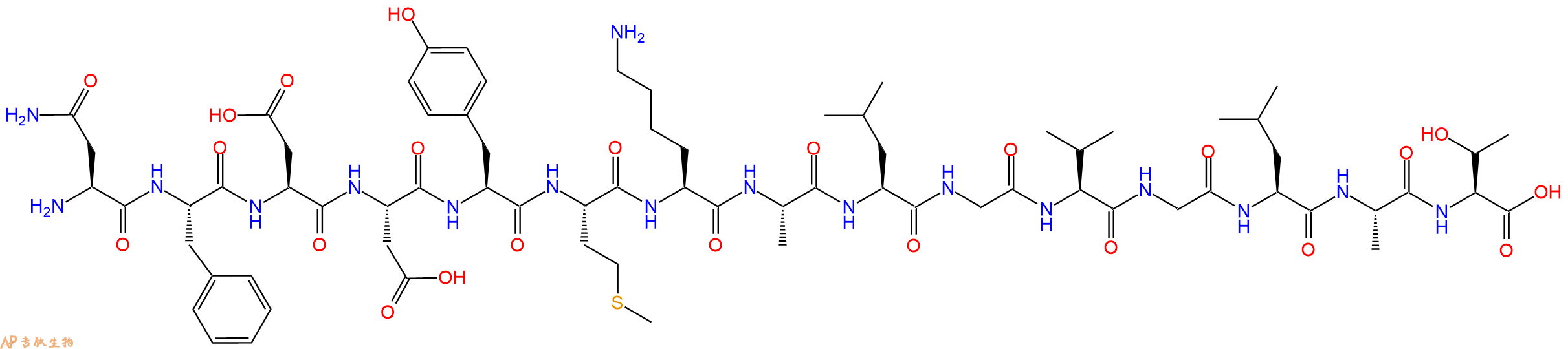 专肽生物产品H2N-Asn-Phe-Asp-Asp-Tyr-Met-Lys-Ala-Leu-Gly-Val-Gly-Leu-Ala-Thr-OH