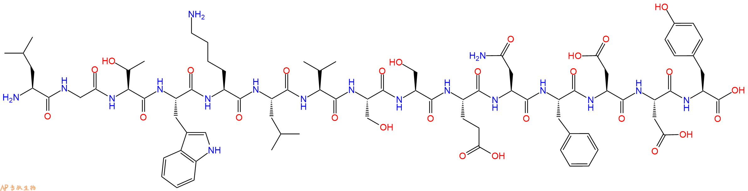 专肽生物产品H2N-Leu-Gly-Thr-Trp-Lys-Leu-Val-Ser-Ser-Glu-Asn-Phe-Asp-Asp-Tyr-OH