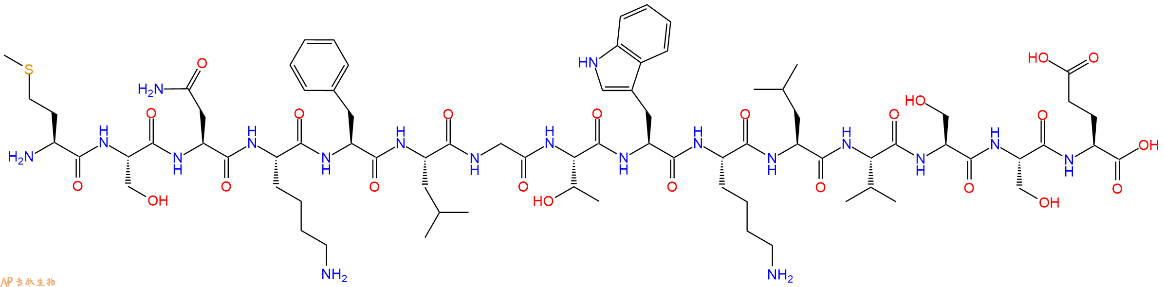 专肽生物产品H2N-Met-Ser-Asn-Lys-Phe-Leu-Gly-Thr-Trp-Lys-Leu-Val-Ser-Ser-Glu-OH