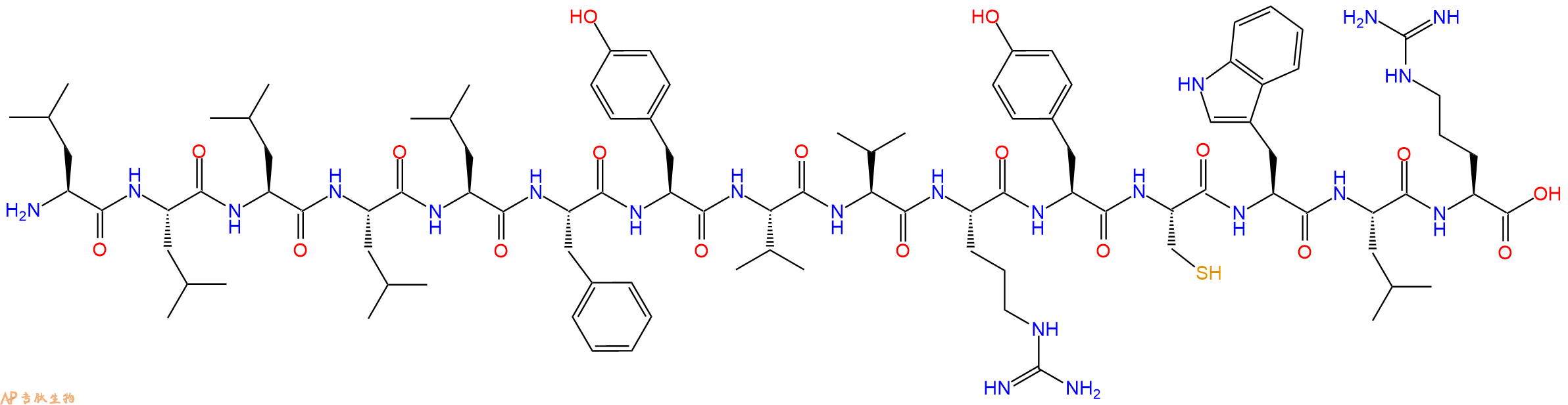 专肽生物产品H2N-Leu-Leu-Leu-Leu-Leu-Phe-Tyr-Val-Val-Arg-Tyr-Cys-Trp-Leu-Arg-OH