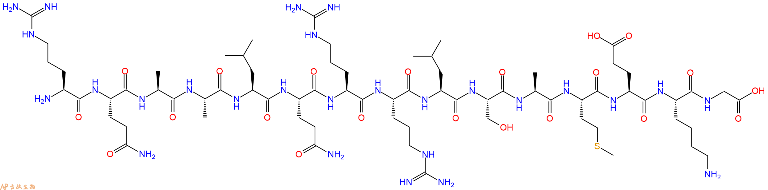 专肽生物产品H2N-Arg-Gln-Ala-Ala-Leu-Gln-Arg-Arg-Leu-Ser-Ala-Met-Glu-Lys-Gly-OH